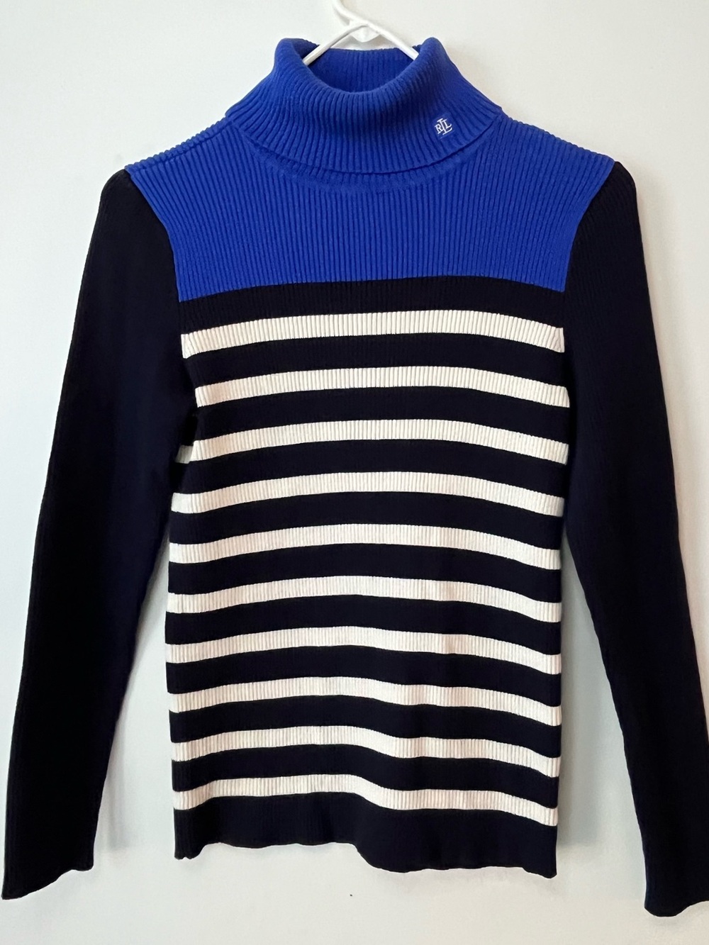 Ralph Lauren Striped Turtleneck Sweater in Royal Blue M